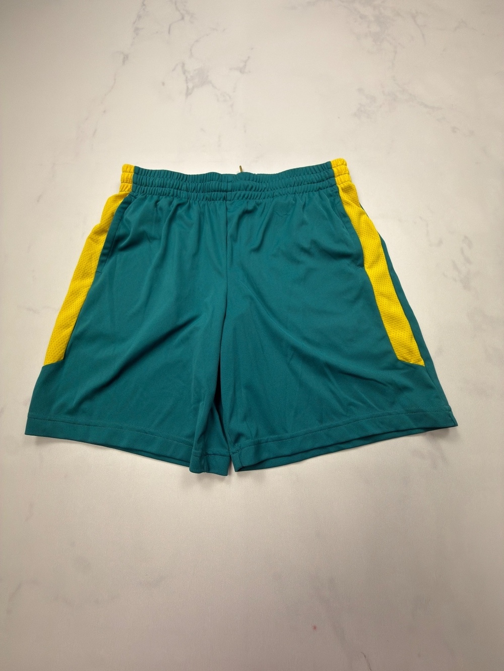 Tek Gear Colorblock Athletic Shorts Teal Yellow Modern Loose Fit - Boys L Husky